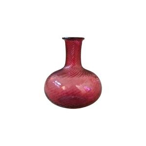 Vintage Murano Cranberry Red Swirl Ribbed Art Glass Vase Italian Hand Blown